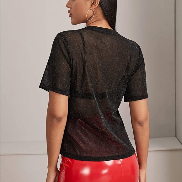 Short Sleeve Tops See Through Mesh Sheer Sexy T Shirt Blouse - Picture 3 of 5